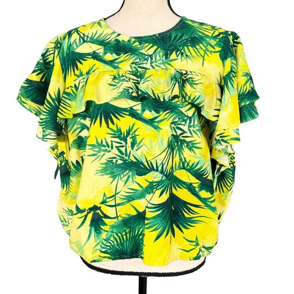 INC International Concepts XX-Large Top Leaf Print Ruffled Flutter Sleeves Multi - Picture 1 of 9